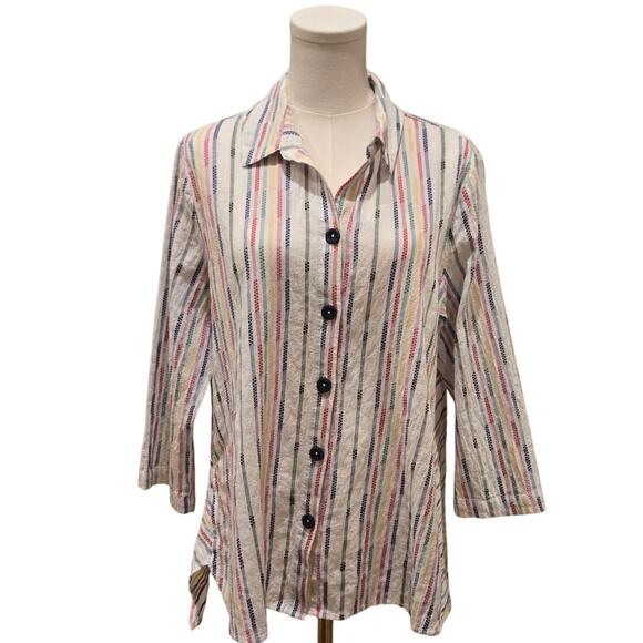 Habitat Fiesta Weave Tunic Top White Multicolor Relaxed Fit Cotton Womens Medium - Picture 3 of 11